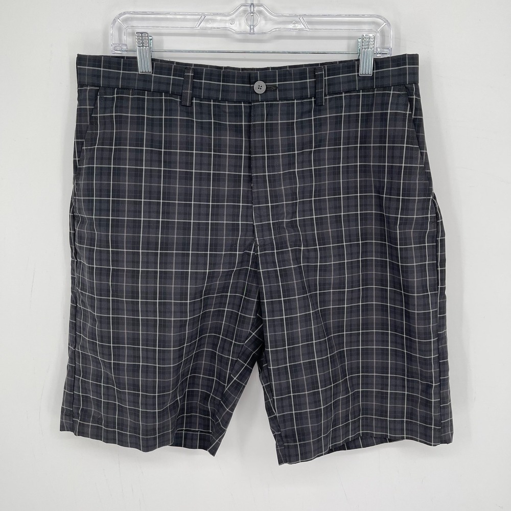 Ben Hogan Men's‎ Black Plaid Performance Flat Front Summer Golf Shorts Size 34
